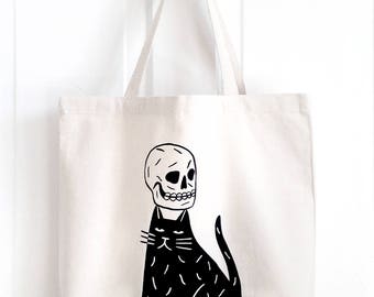 SKULL CAP Screen Printed Canvas Tote Bag