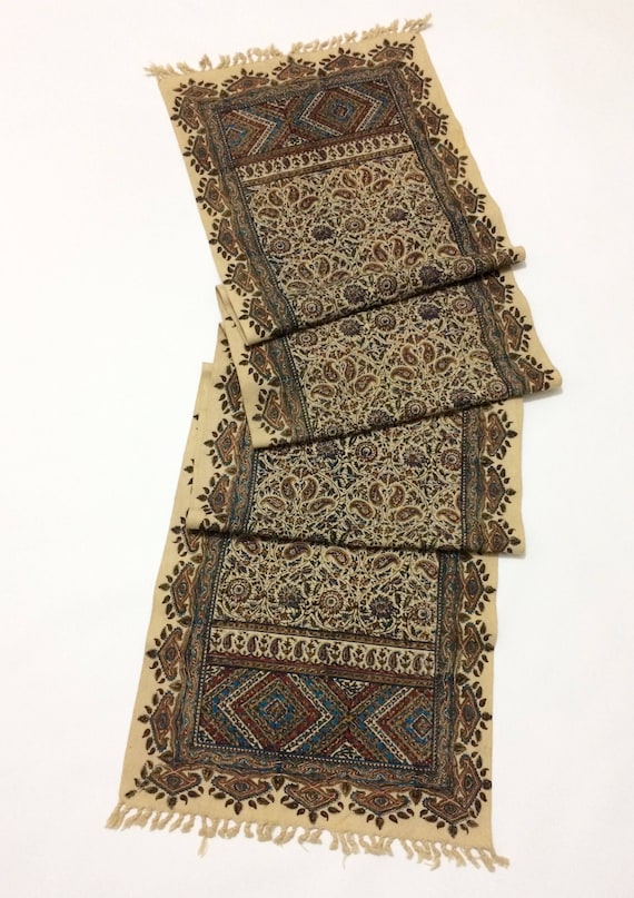 Table runner 94" inches long , traditional hand block printed table runner, wall decor, natural dyes with tassels