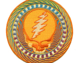 Grateful Dead Patch - Orange Sunshine Steal Your Face 100% embroidered patch/ Stealie/ Psychedelic/ 13 point Lightning Bolt
