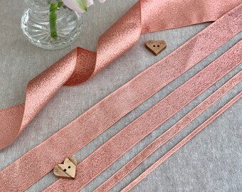 Rose Gold Ribbon - BERISFORDS LAME - 3/7/15/25/40mm - 1m/3m/5m 10m Length - Cake Decoration - Metallic Sparkle Trim - Wedding