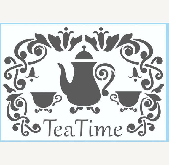 Tea time stencil Reusable stencil Tea pattern Stencil Tea time ...