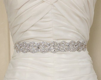 AMELIA - Bridal Gown Sash Belt, Crystal Sash, Wedding Dress Sash belt, Rhinestone Beaded Sash