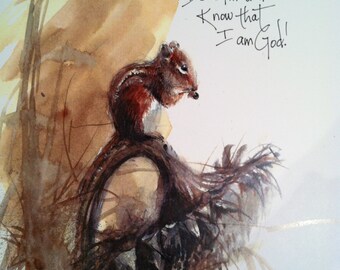 Watercolor chipmunk on Sunflower , end of summer
