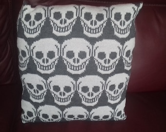 Handmade knitted "skulls" cushion cover complete with infill