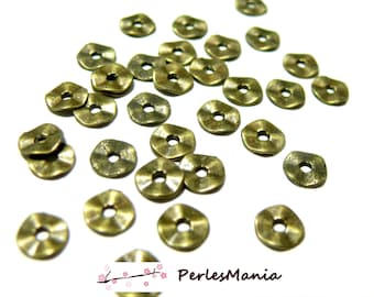 50 small hammered flat spacer P101871 7mm Bronze beads