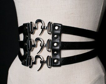 Leather Corset Belt with FishHook & Eye Clasps by JAKIMAC