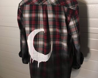 Lunar dip dye plaid shirt red/green