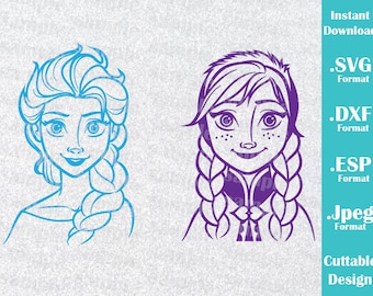 INSTANT DOWNLOAD SVG Disney Inspired Elsa and Anna from Frozen Movie for Cutting Machines Svg, Esp, Dxf and Jpeg Format Cricut Silhouette