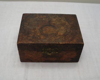 Vintage Pyrography Floral Box - Wood Burned Rose Box