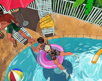 Majima and Kiryu have a pool party print
