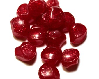 12 Vintage Red Glitter Beads, Vintage Plastic Beads, Plastic Red Beads, Plastic Vintage Beads, Red Vintage Beads, Vintage Glitter Beads