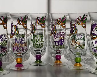 Mardi Gras Glassware gold green and purple masks perfect for the holiday