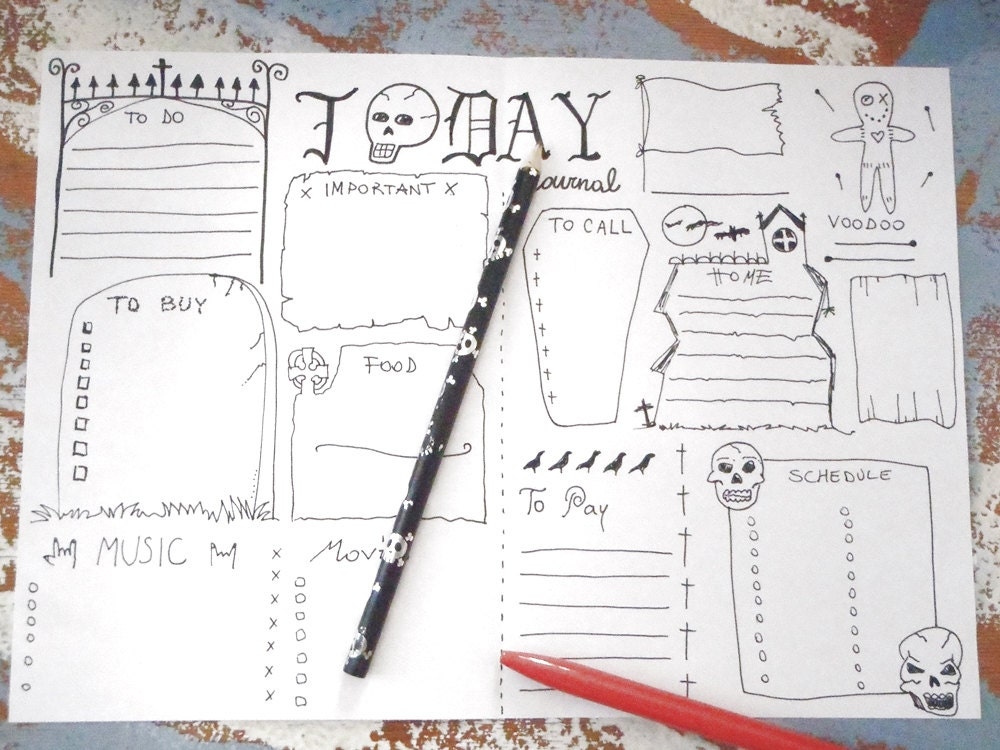 gothic journal printable daily planner goth agenda travel day