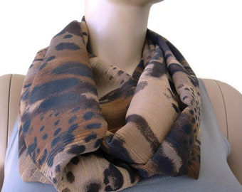 Brown animal print Chiffon Infinity scarf cowl Necklace scarf -Tube version