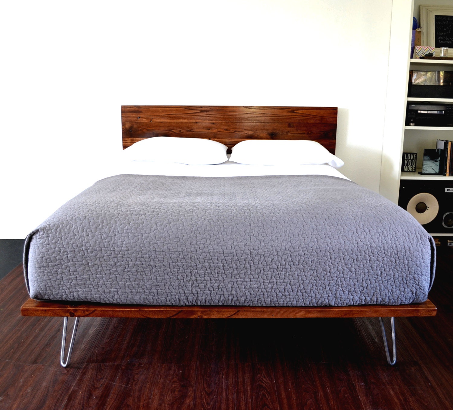 ðzoom. Platform Bed And Headboard On Hairpin Legs King Size Solid ðzoom. platform bed and headboard on hairpin legs king size solid
