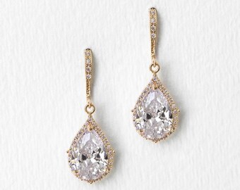 Bridal Earrings Gold Jewelry Wedding Jewelry Teardrop Earrings Bridal Accessories Gold Earrings Dangle Earrings E055-G