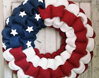American Flag Patriotic burlap wreath
