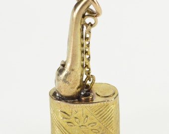 10K Ornate 3D Patterned Oil Can Charm/Pendant Yellow Gold