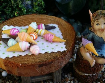 TWO Fairy garden ice cream cones, miniature ice cream, fairy ice cream, dollhouse ice cream cone, fairy food, mini food, dollhouse food