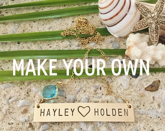 Two Word Name Bar Necklace Goldfill Custom Gift Mom Birthstone Jewelry