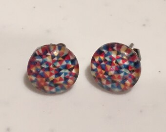 10MM Rainbow Confetti Stud Earrings