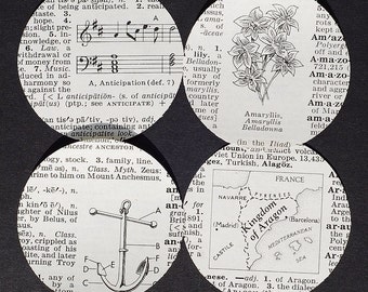 Dictionary Paper Circles- 50 illustrated dictionary circle punches, party decor, wedding decorations, recycled vintage dictionary