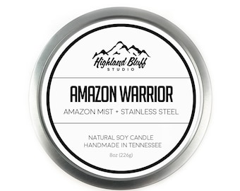 Amazon Warrior // Amazon Mist + Stainless Steel // 8oz Soy Candle
