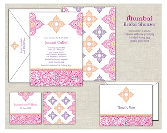 Indian Bridal Shower Invitation, Fuchsia and Gold Shower Invite, Indian Theme, Moroccan, Middle East, Mehndi, India
