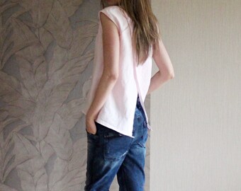 Linen pale pink summer blouse / flax top for woman. Modern summer flax cloth handmade by Linen Mile