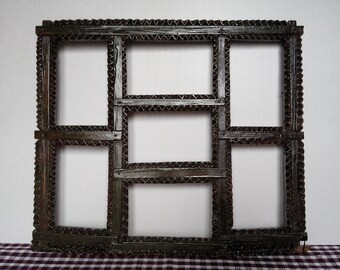 Antique Primitive Tramp Art Frame - Folk Art - Rustic Carved Wood FRAME - Photo Frame