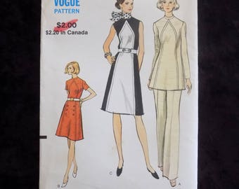 Vintage 1970s Vogue Pattern #8235, Misses' Dress, Tunic and Pants Pattern, Size 16 1/2 Bust 39 Hip 41 UNCUT