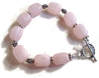 Pink Bracelet - Pink Rose Quartz Gemstone Jewellery - Sterling Silver Jewelry - Handmade - Beaded