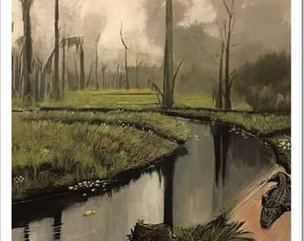 11 x 14 hand signed Louisiana Bayou print. Frame Not Included.