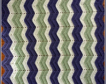 Handmade Crochet Rich Lavender/Purple, Honey Dew Green and White Baby Blanket