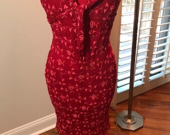 Vintage Betsey Johnson Embroidered Red Cress