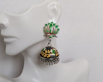 Indian Jhumka, Hand - painted Enamel Jhumka, Jhumki, Indian Jewelry, Bridal Jewelry, Ethnic, Bollywood