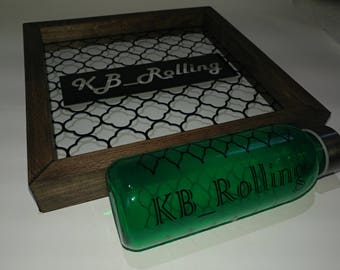 Custom Glass Rolling Tray | OG KB Rller Classic W/ Glass Bud Bottle | Stash Jar Combo