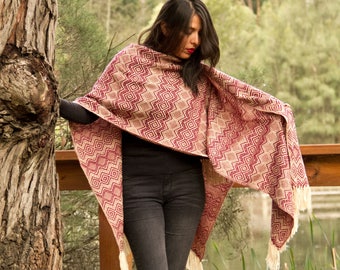 Handcrafted Andean alpaca shawl, ruana, women poncho-style