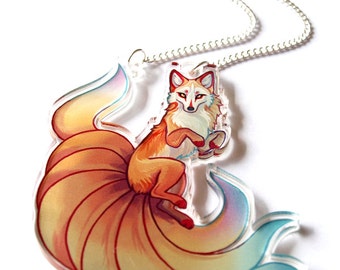 Nine Tailed Kitsune Fox Clear Acrylic Necklace