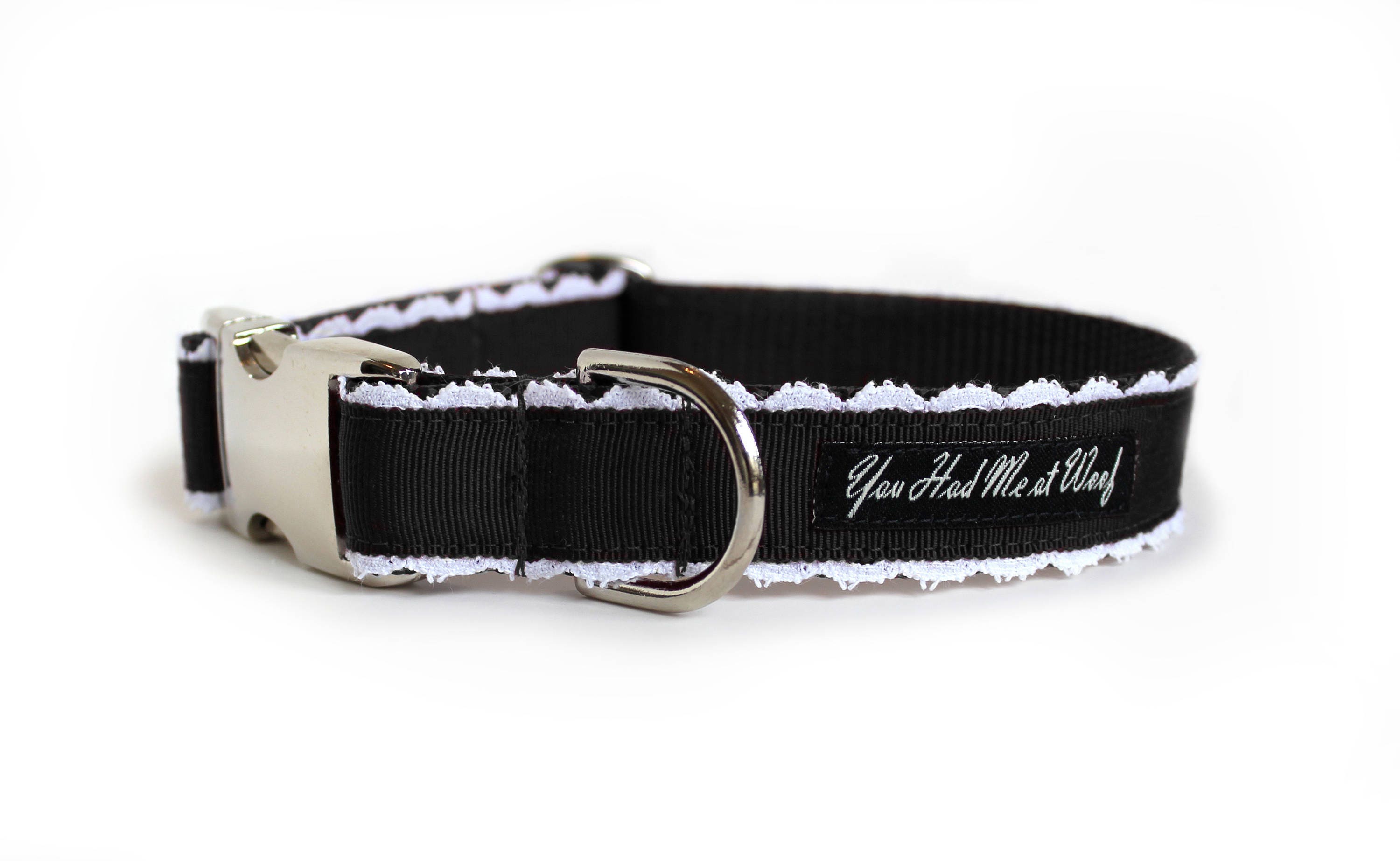 Elegant Girl Dog Collar with Lace in Black Personalized