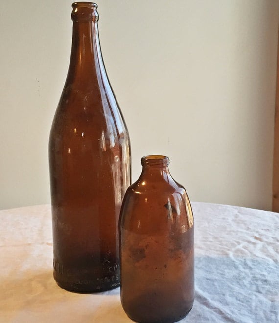 Vintage Brown Glass Bottles Old Glass Hoffman Beverage Co