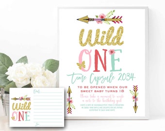 WILD ONE TIME Capsule sign Wild one Time capsule game with cards Wild one first birthday memento sign well wishes predictions sign Printable
