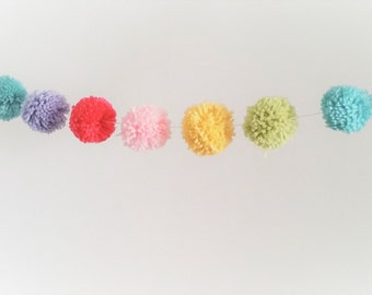 Pastel Rainbow Yarn Pom Pom Garland | Unicorn Party | Pompoms | Unicorn Birthday Decor | Baby Nursery Decor | Tee Pee Buntings | Garland