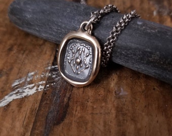 Bronze One True Love Heart and Arrows Wax Seal Necklace - One Only Wounds Me - 313