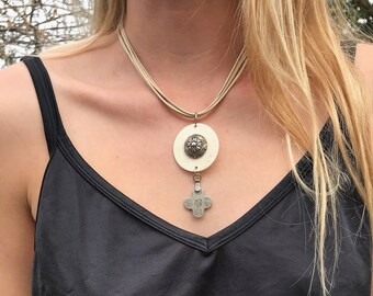 Etched Bone SilverPendant Necklace