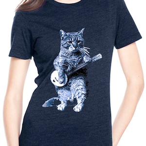 cat playing banjo t shirt