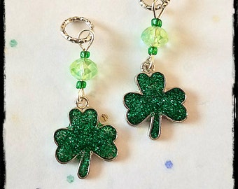 Hearing Aid Charms: Glittery Shamrocks with Glass Accent Beads! Also available as a matching mother daughter set!