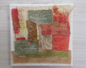 Colourful mixed media textile box canvas wall art