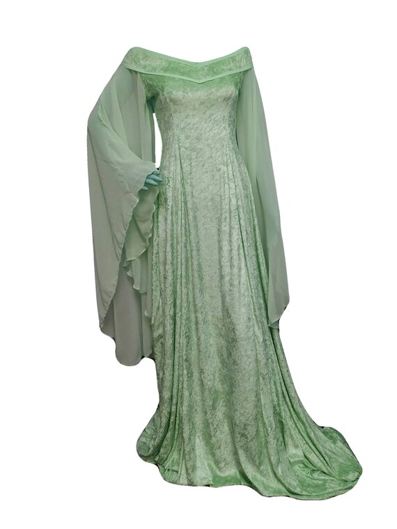 Mint medieval wedding dress elven gown off the shoulder