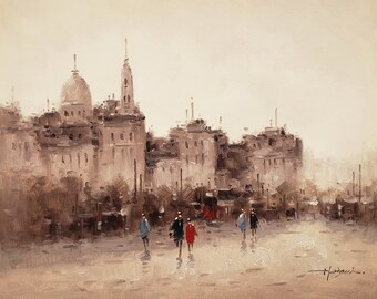 European Street scene 20x24 100% Hand Painted Oil Painting on Canvas,